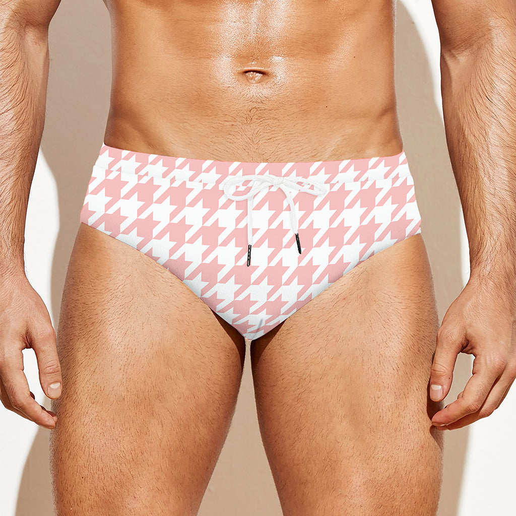 Pastel Pink And White Houndstooth Print Men's Swim Briefs