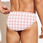 Pastel Pink And White Houndstooth Print Men's Swim Briefs