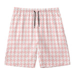 Pastel Pink And White Houndstooth Print Men's Swim Trunks