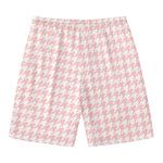 Pastel Pink And White Houndstooth Print Men's Swim Trunks