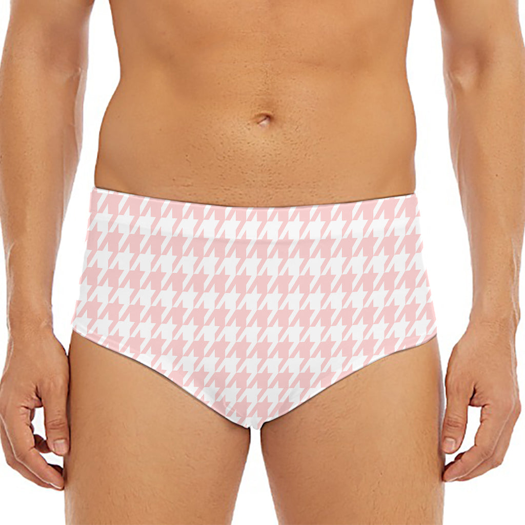 Pastel Pink And White Houndstooth Print Men's Triangle Swim Briefs