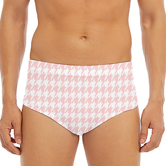 Pastel Pink And White Houndstooth Print Men's Triangle Swim Briefs