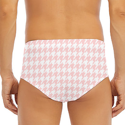 Pastel Pink And White Houndstooth Print Men's Triangle Swim Briefs