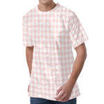 Pastel Pink And White Houndstooth Print Men's Velvet T-Shirt