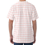 Pastel Pink And White Houndstooth Print Men's Velvet T-Shirt