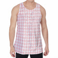 Pastel Pink And White Houndstooth Print Men's Velvet Tank Top