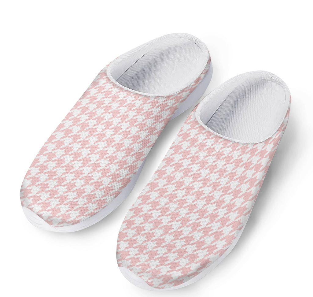 Pastel Pink And White Houndstooth Print Mesh Casual Shoes