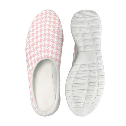 Pastel Pink And White Houndstooth Print Mesh Casual Shoes