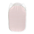 Pastel Pink And White Houndstooth Print Mesh Laundry Hamper