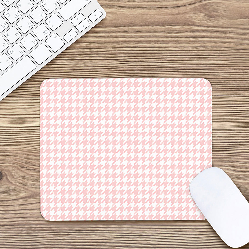 Pastel Pink And White Houndstooth Print Mouse Pad