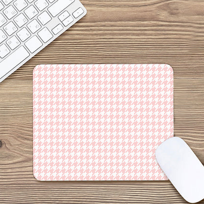 Pastel Pink And White Houndstooth Print Mouse Pad