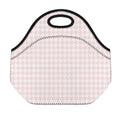 Pastel Pink And White Houndstooth Print Neoprene Lunch Bag