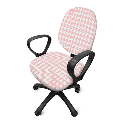 Pastel Pink And White Houndstooth Print Office Chair Cover