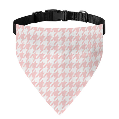 Pastel Pink And White Houndstooth Print Over The Collar Dog Bandana