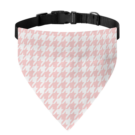 Pastel Pink And White Houndstooth Print Over The Collar Dog Bandana