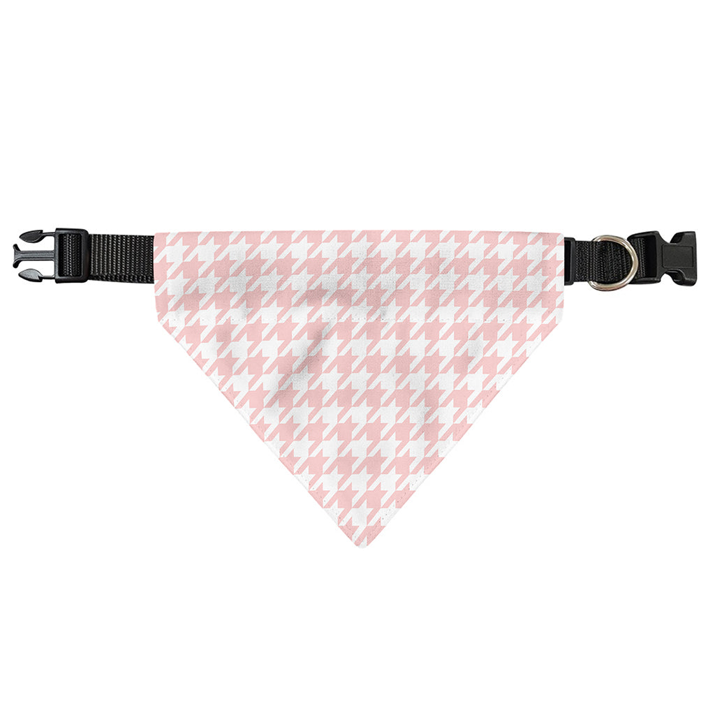 Pastel Pink And White Houndstooth Print Over The Collar Dog Bandana