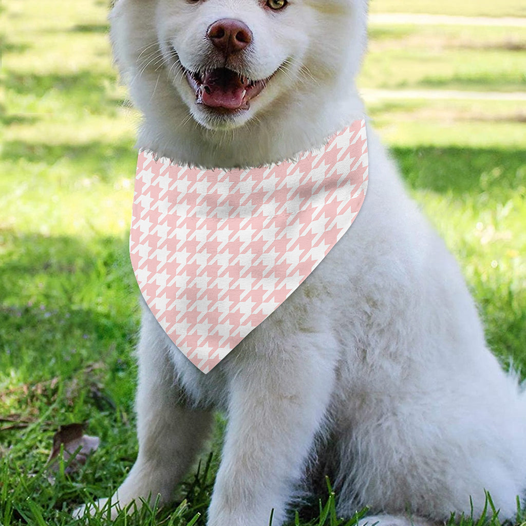 Pastel Pink And White Houndstooth Print Over The Collar Dog Bandana