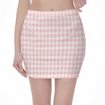 Pastel Pink And White Houndstooth Print Pencil Mini Skirt