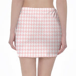 Pastel Pink And White Houndstooth Print Pencil Mini Skirt