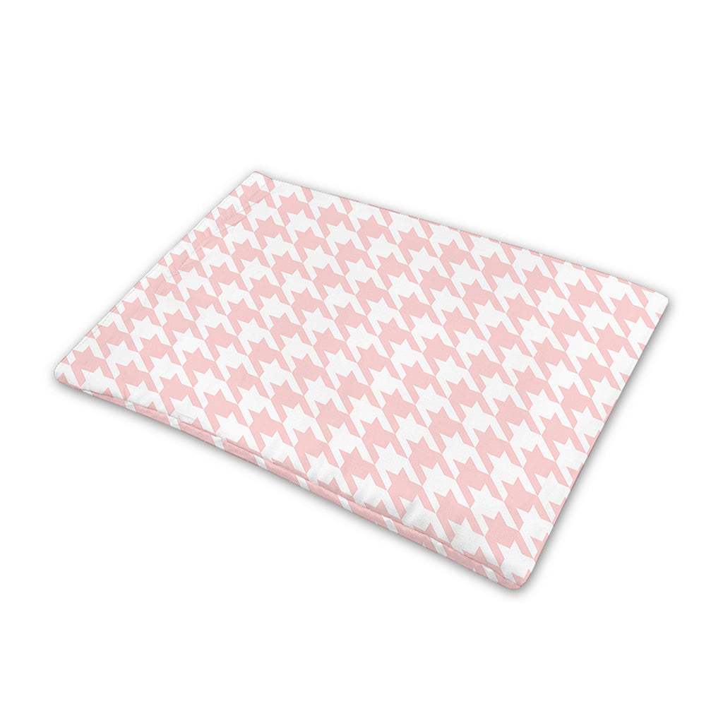 Pastel Pink And White Houndstooth Print Pet Cooling Mat Cover