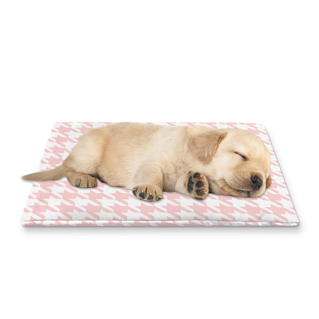 Pastel Pink And White Houndstooth Print Pet Cooling Mat Cover