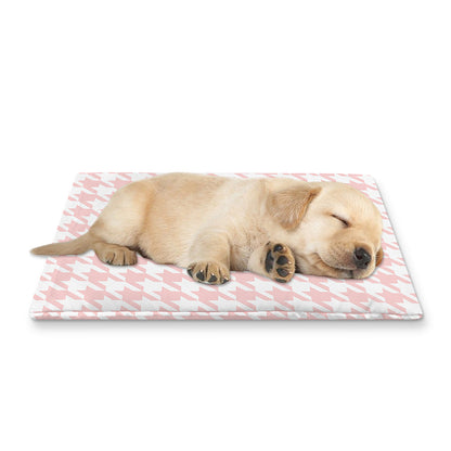Pastel Pink And White Houndstooth Print Pet Cooling Mat Cover