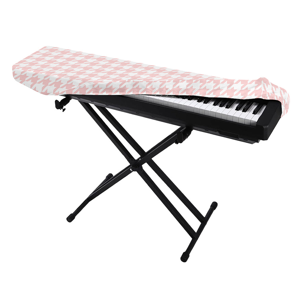 Pastel Pink And White Houndstooth Print Piano Keyboard Cover