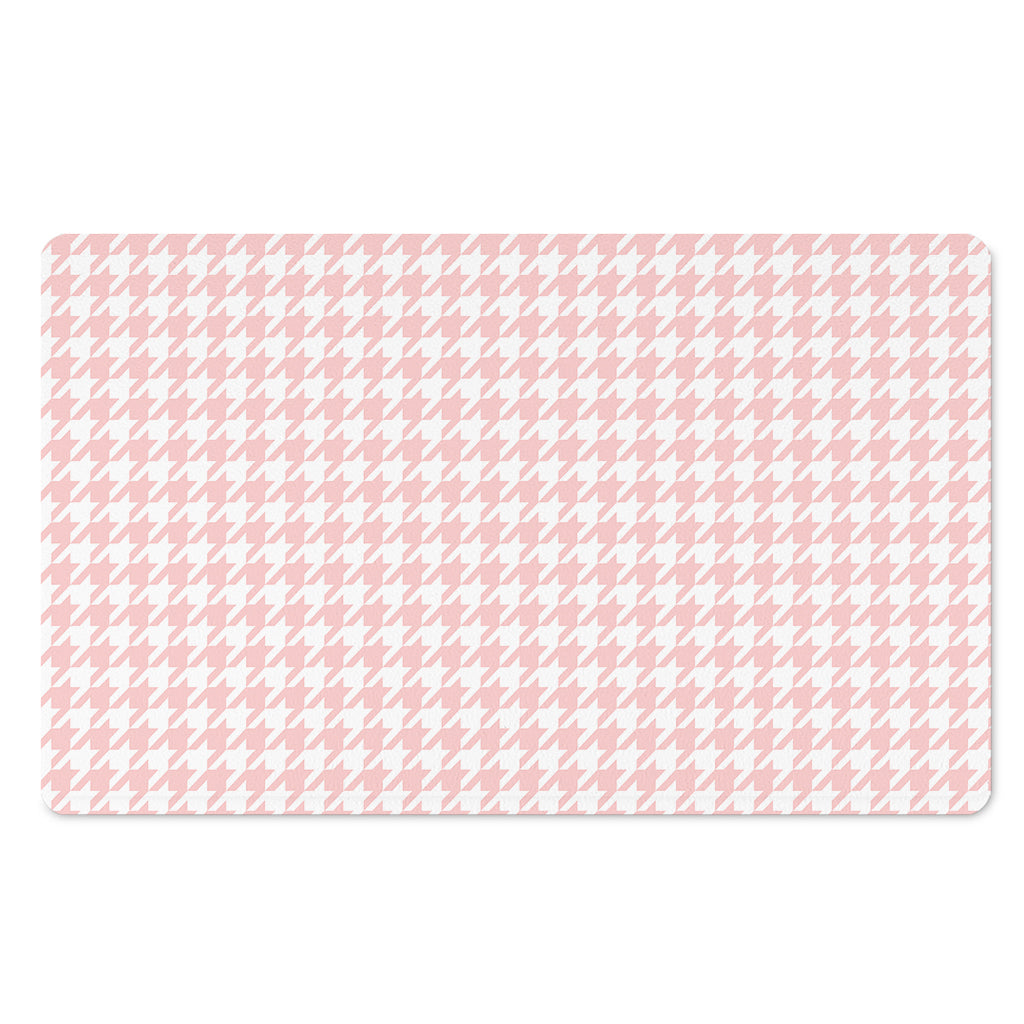 Pastel Pink And White Houndstooth Print Polyester Doormat