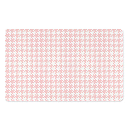 Pastel Pink And White Houndstooth Print Polyester Doormat