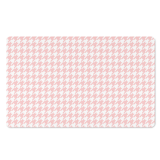 Pastel Pink And White Houndstooth Print Polyester Doormat