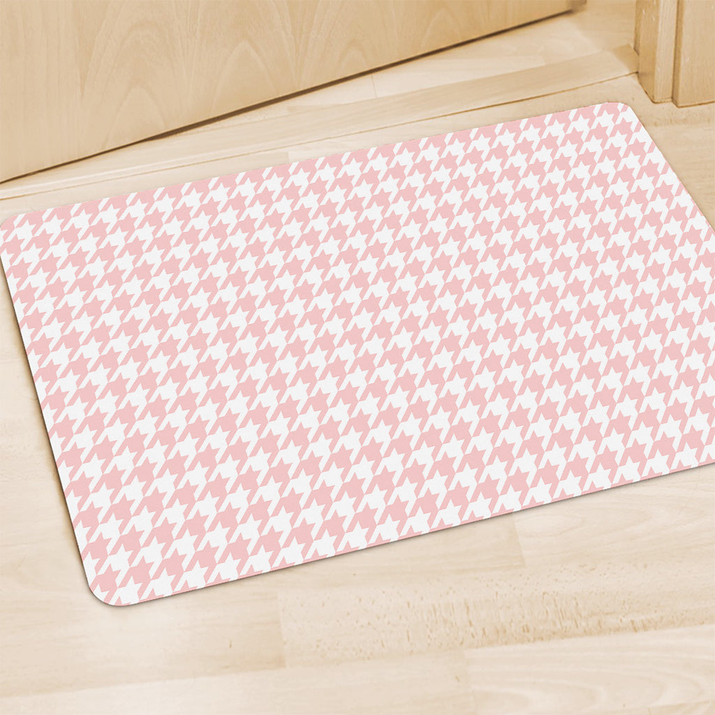 Pastel Pink And White Houndstooth Print Polyester Doormat