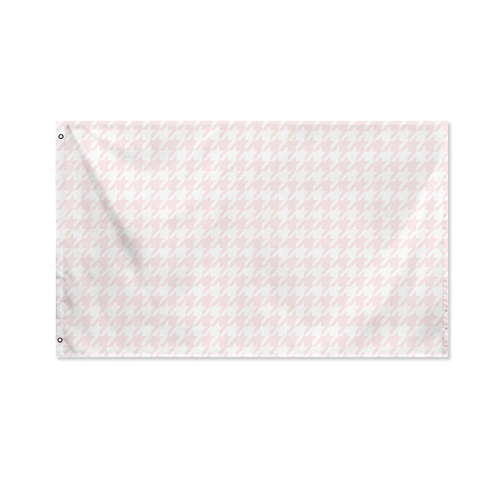Pastel Pink And White Houndstooth Print Polyester Flag