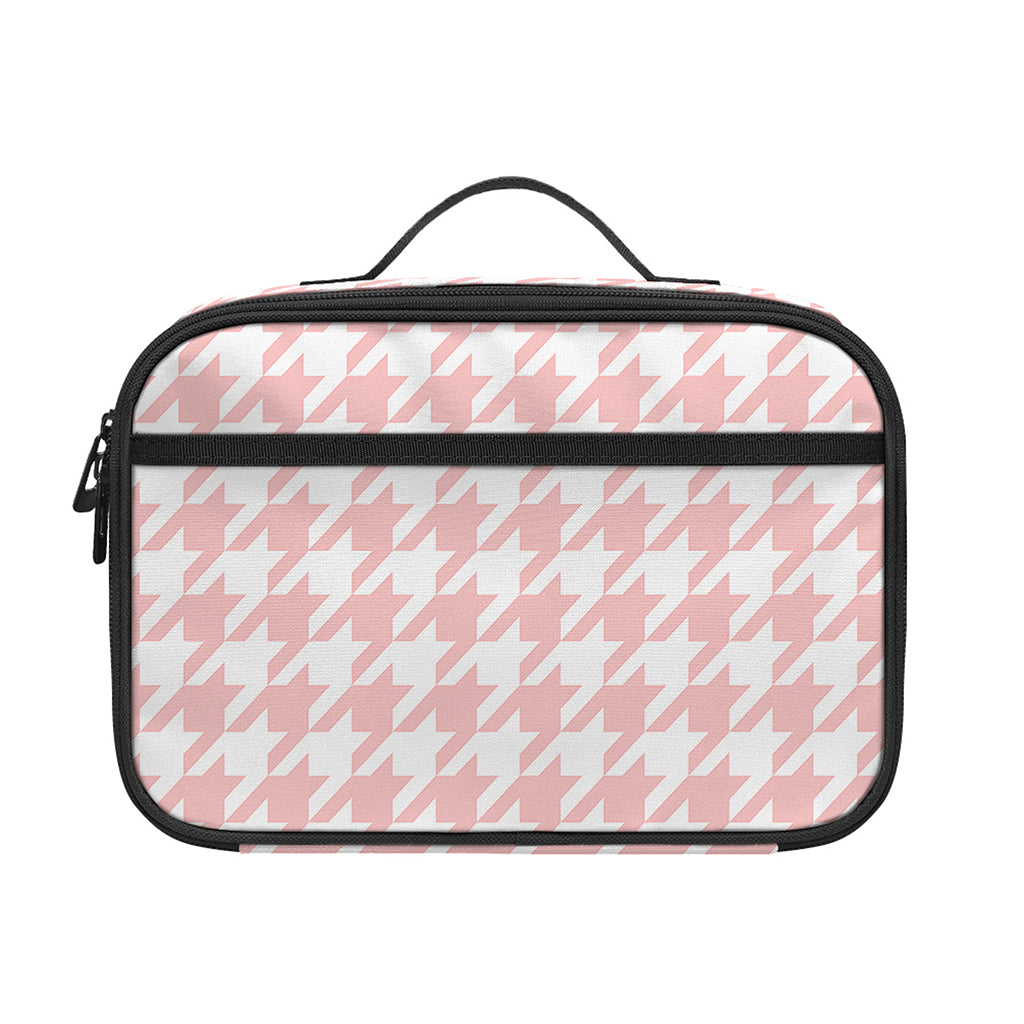 Pastel Pink And White Houndstooth Print Portable Lunch Bag