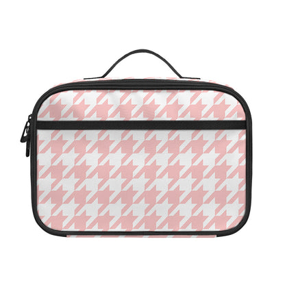 Pastel Pink And White Houndstooth Print Portable Lunch Bag