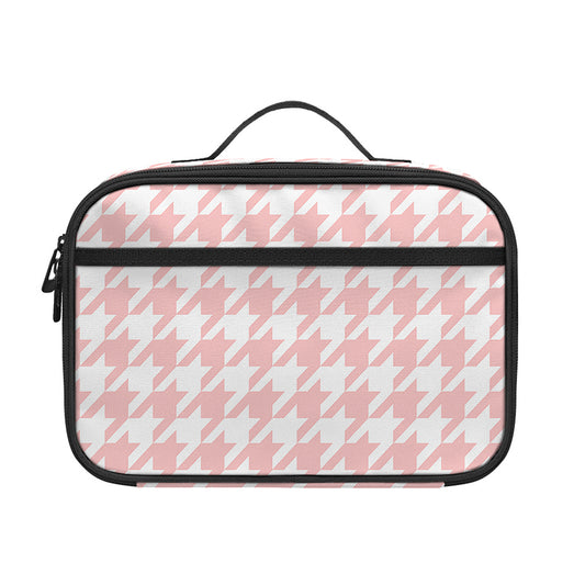 Pastel Pink And White Houndstooth Print Portable Lunch Bag
