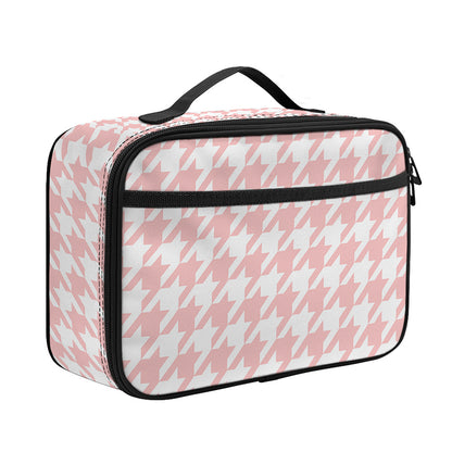 Pastel Pink And White Houndstooth Print Portable Lunch Bag