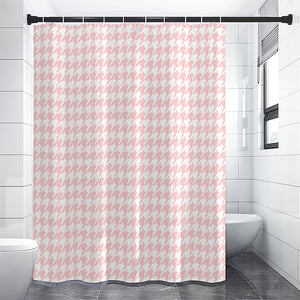 Pastel Pink And White Houndstooth Print Premium Shower Curtain