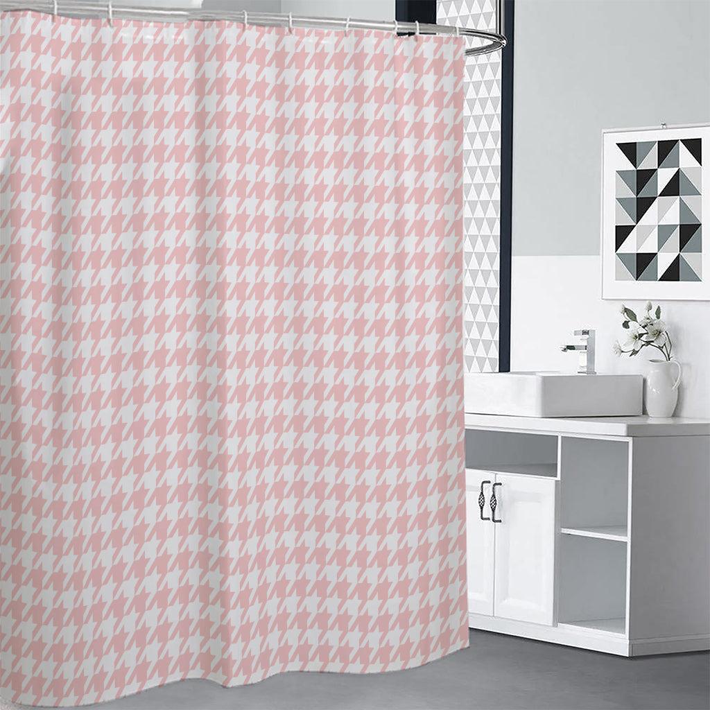 Pastel Pink And White Houndstooth Print Premium Shower Curtain