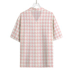 Pastel Pink And White Houndstooth Print Rayon Hawaiian Shirt