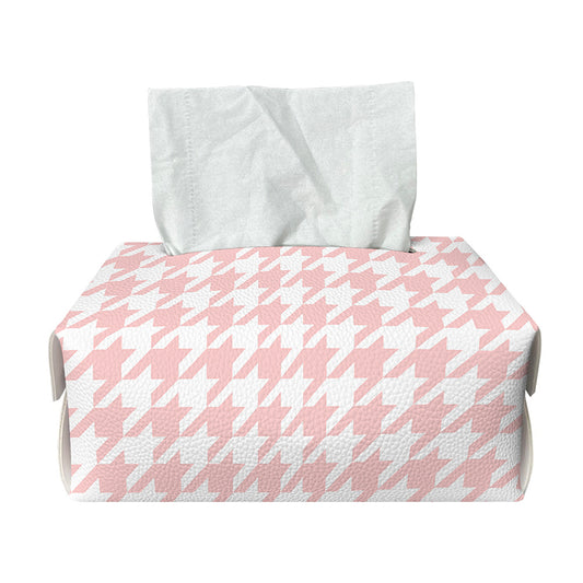 Pastel Pink And White Houndstooth Print Rectangle Tissue Box Cover
