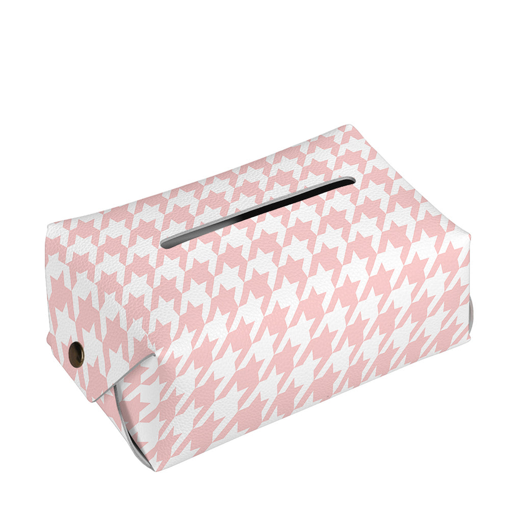 Pastel Pink And White Houndstooth Print Rectangle Tissue Box Cover