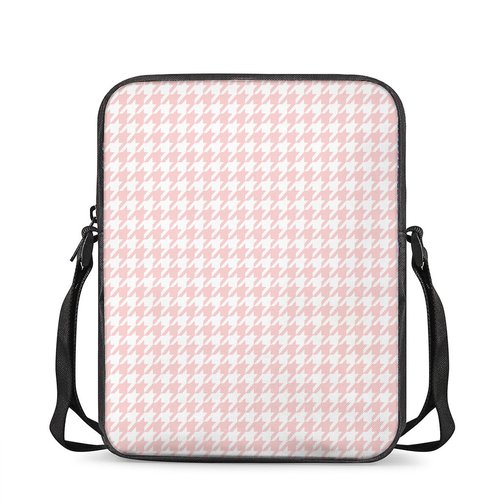 Pastel Pink And White Houndstooth Print Rectangular Crossbody Bag