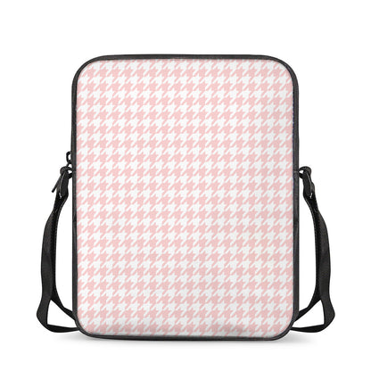 Pastel Pink And White Houndstooth Print Rectangular Crossbody Bag