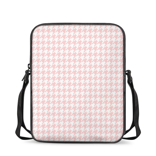 Pastel Pink And White Houndstooth Print Rectangular Crossbody Bag
