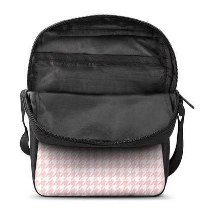 Pastel Pink And White Houndstooth Print Rectangular Crossbody Bag