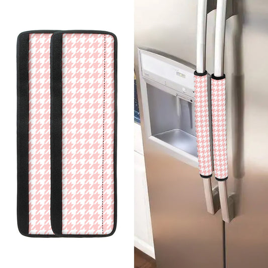 Pastel Pink And White Houndstooth Print Refrigerator Handle Covers