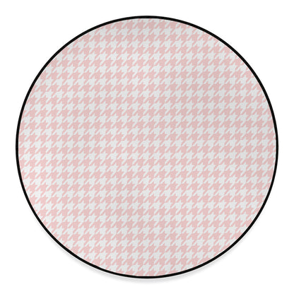 Pastel Pink And White Houndstooth Print Round Floor Mat