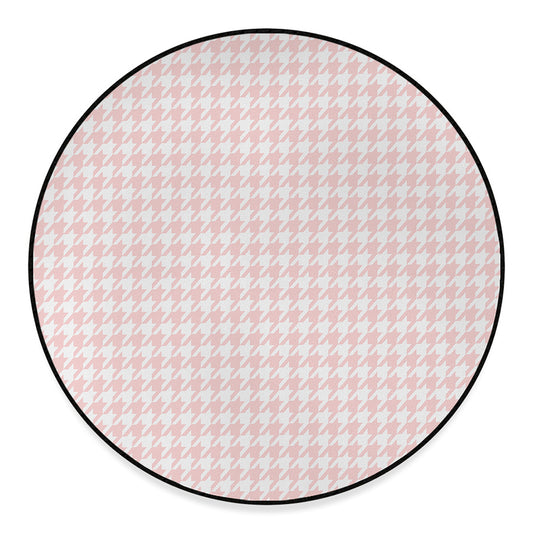 Pastel Pink And White Houndstooth Print Round Floor Mat
