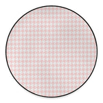 Pastel Pink And White Houndstooth Print Round Floor Mat