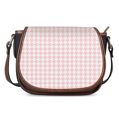 Pastel Pink And White Houndstooth Print Saddle Bag